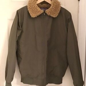 Patagonia Olive Bomber Jacket with Shearling Collar